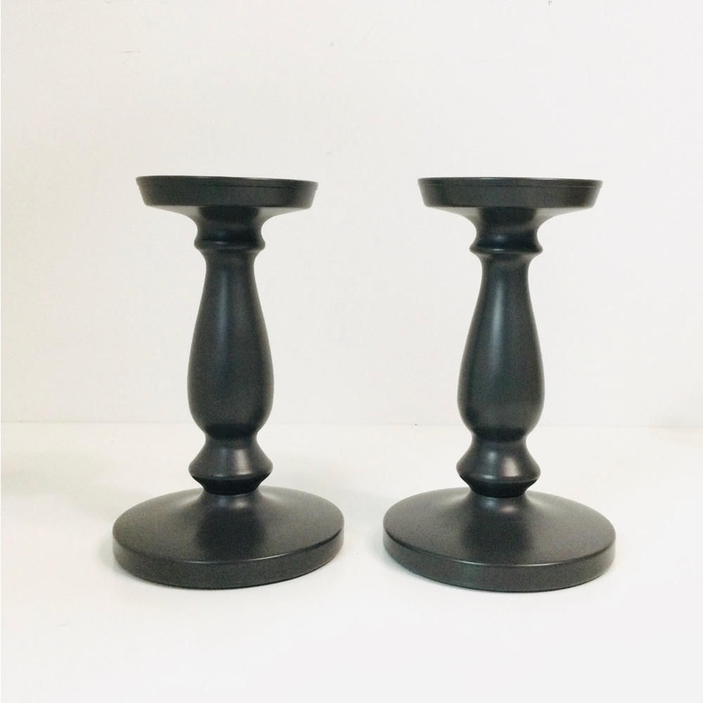 Ikea  Set of 2 Black Metal Turned Classic Contemporary Candle Holders
